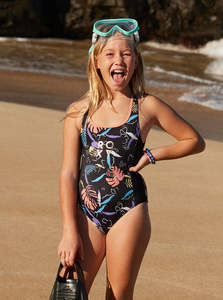 Roxy 8-16 Active Girls One Piece Swimsuit - Anthracite Active