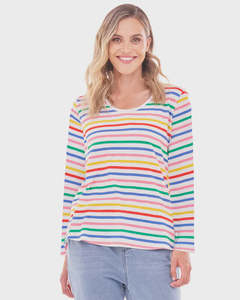 Betty Basics: Betty Basic Megan Long Sleeve top - Rainbow Stripe