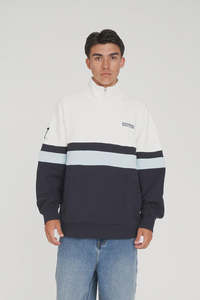 Huffer Panel 1/4 Zip Check - Navy/Blue/Chalk