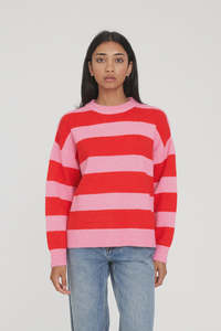 Huffer Kenzie Stripe Knit Crew - Pink/Red