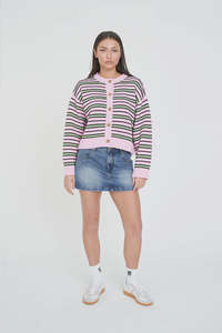 Huffer Bobby Knit Cardigan - Pink/Meadow