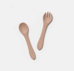 Silicone Fork and Spoon Set in Almond