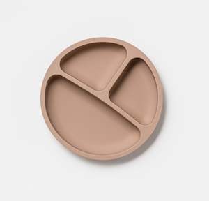 Silicone Bibs: Silicone Divided Plate in Almond