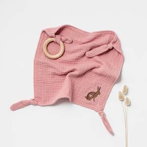Clearance: Embroidered Lovey with Teether Pink