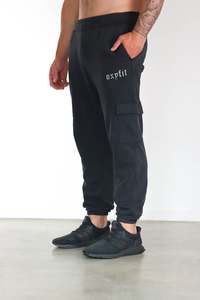 Mens Cargo Joggers - Washed Black