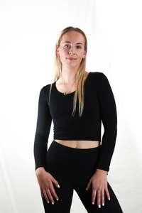 Womens Longsleeves: Women's Fitted Crop Long Sleeve - Black