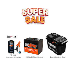 Battery Boxes: 12V Beast Battery Box + 100Ah Lithium Battery + 12A Lithium Charger Combo