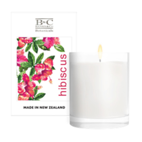 Products: Hibiscus Candle - Banks & Co. Botanicals — We create luxury skincare, room fragrance and candles. . for your skin and home. Care for your skin with lotion, wash, handcream and soap enriched with Manuka Honey. Available online or at selected New Zealand