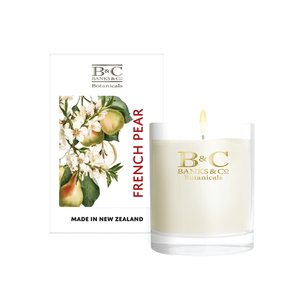 Products: French Pear Luxury Candle Boxed - Banks & Co. Botanicals — We create luxury skincare, room fragrance and candles. . for your skin and home. Care for your skin with lotion, wash, handcream and soap enriched with Manuka Honey. Available online or at selec