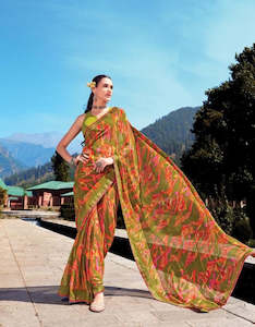 Digitally Printed Georgette Saree in Multicolor