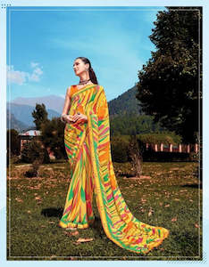 Digitally Printed Georgette Saree in Yellow