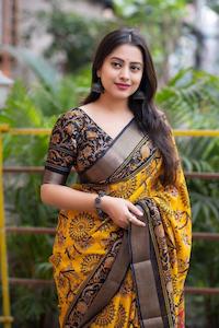 Saree: Yellow Cotton Crape Daily Wear Sarees