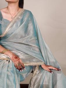 Ice Blue Celeste Shimmer Tissue Sarees