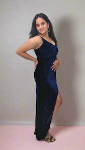 Dress: Bodycon Blue Velvet Dress