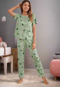 Co Ord Sets: Printed Round Neck Short Sleeve Night suit Set