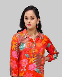 Co Ord Sets: Vibrant Floral Co-ord Set: Bold Elegance in Red and Orange