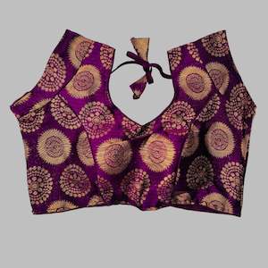 Purple Blouse with Golden  Motifs and Tie-Up Back