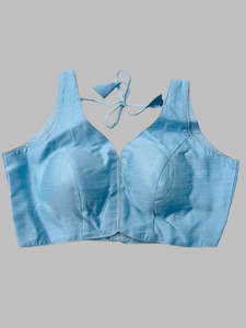 Blouses And Petticoats: Chic Light Blue Sleeveless Blouse with Tie-Back