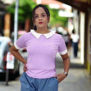 Textured Lycra Polo Collar Top – Solid Half Sleeve, Regular Fit