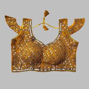 Saree Blouses: Mustard Yellow Embroidered Mirror Work Blouse