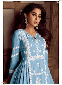 Kurti Palazzos: Serene Sky Blue Chikankari Formal Ensemble
