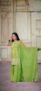 Kurti Palazzos: Elegant Lime Green Georgette Salwar Suit Set