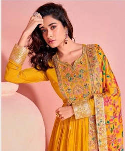Anarkali Suit: Vibrant Yellow Embroidered Anarkali Dress with light can-can