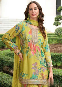 Sunshine Mustard Floral Luxe Party Wear Sharara Suits for Women