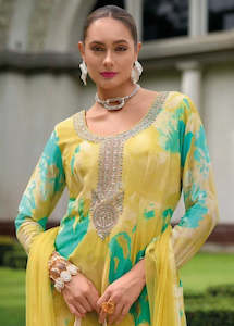 Turquoise Yellow Dream Luxe Party Wear Sharara Suits for Women