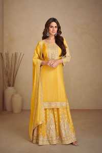 Designer Chinon Party Wear Dress - Mirror & Embroidery Work