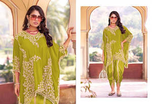 chinon exclusive design full stitch kaftan dhoti style suit