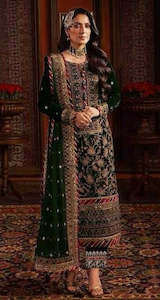 Designer Suits: Deep Emerald Green Velvet Embroidered Readymade Suit