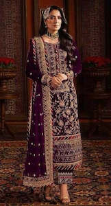 Opulent Purple Velvet Embroidered Readymade Suit