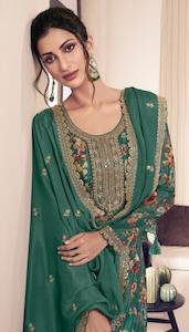 Emerald Green Floral Chinon Exclusive Plus Size Designer Embroidered Suit Sets!