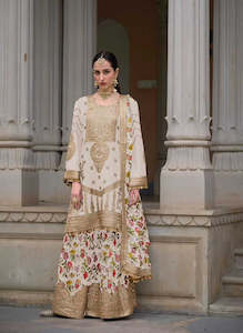 Chinon Collection: Ivory Elegance Embroidered Formal Ensemble