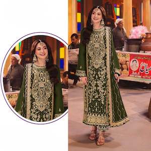 Suits Salwaar: Forest Green Georgette Suit with Heavy Embroidery✨