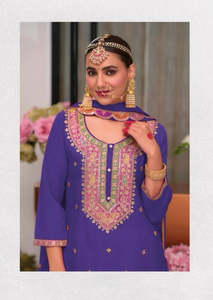 Traditional & Ceremonial: Designer Heavy Embroidered Blue Palazzo Suit Set – Wedding & Festive Collection