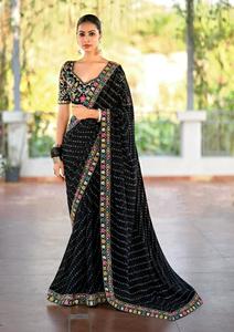 Premium Georgette Embroidered Black Saree - Festive glamour✨
