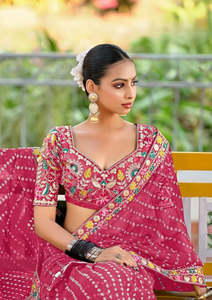 Saris & Lehengas: Premium Georgette Embroidered Pink Saree - Festive glamour✨