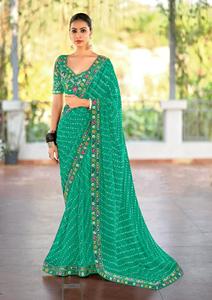 Premium Georgette Embroidered Teal Green Saree - Festive glamour✨