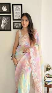 Pastel Rainbow Ombre Georgette Saree with Sequin Embroidery