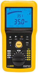 Insulation Testers: AEMC – 6534 – 500V Megohmmeter (Digital w/Analog Bargraph, Alarm, 50GΩ, 10V, 25V, 100V, 250V, 500V, Ohm, Continuity, V, kΩ, Memory, Bluetooth)