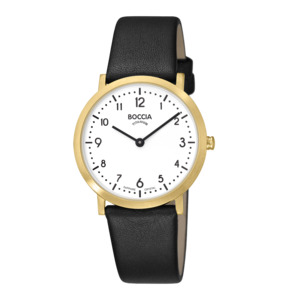 Products: Boccia Titanium Gold Plated Women's Watch with Black Leather Strap - Pacific Time