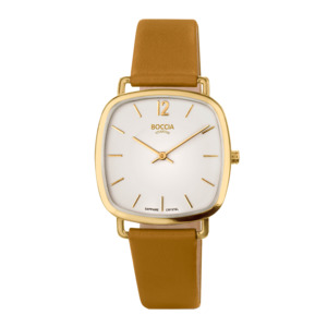 Titanium Tan and Gold Women's Watch with Vegan Leather Strap - Pacific Time
