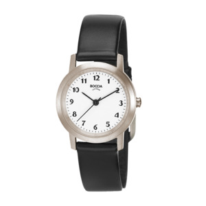 Products: Titanium Women's Watch with Black Leather Strap - Pacific Time