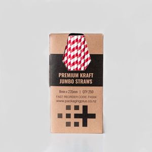 Straws: Premium Red & White Jumbo Paper Straw 8 x 235mm 250/pkt