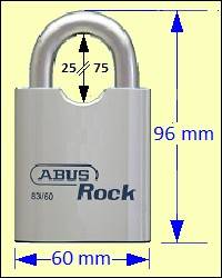 Series 83 Padlocks: ABUS 83/60 “Rock” Chrome-plated Solid Steel Padlock