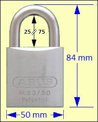 Series 83 Padlocks: ABUS 83/50 Satin Nickle-plated Solid Brass Padlock