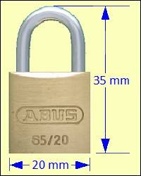 Series 65 Padlocks: ABUS 65/20 Brass Padlock 11mm Shackle