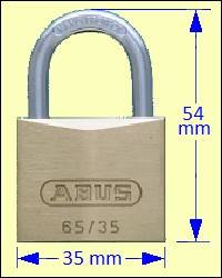 Series 65 Padlocks: ABUS 65/35 Brass Padlock 19 mm Shackle